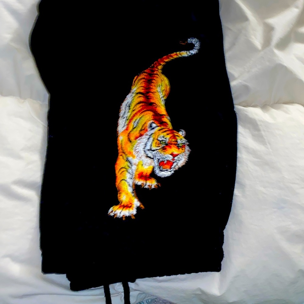 Brand new embroidered joggers tigers back pocket tie waist